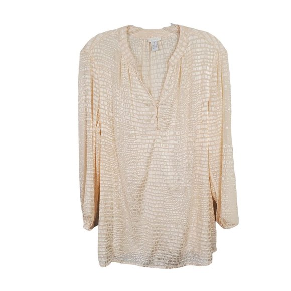 Chico's XL Size 3 Shirt Blouse Tunic V-neck Semi-Sheer Textured Blush Pink - Picture 2 of 7